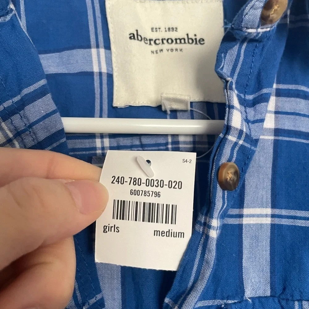 NWT Abercrombie Kids Blue Lightweight Checkered Flannel Shirt 100% Cotton